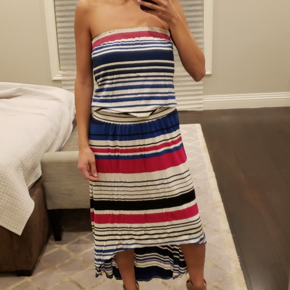 WOMEN'S RED HAUTE HIGH LOW STRAPLESS DAY DRESS